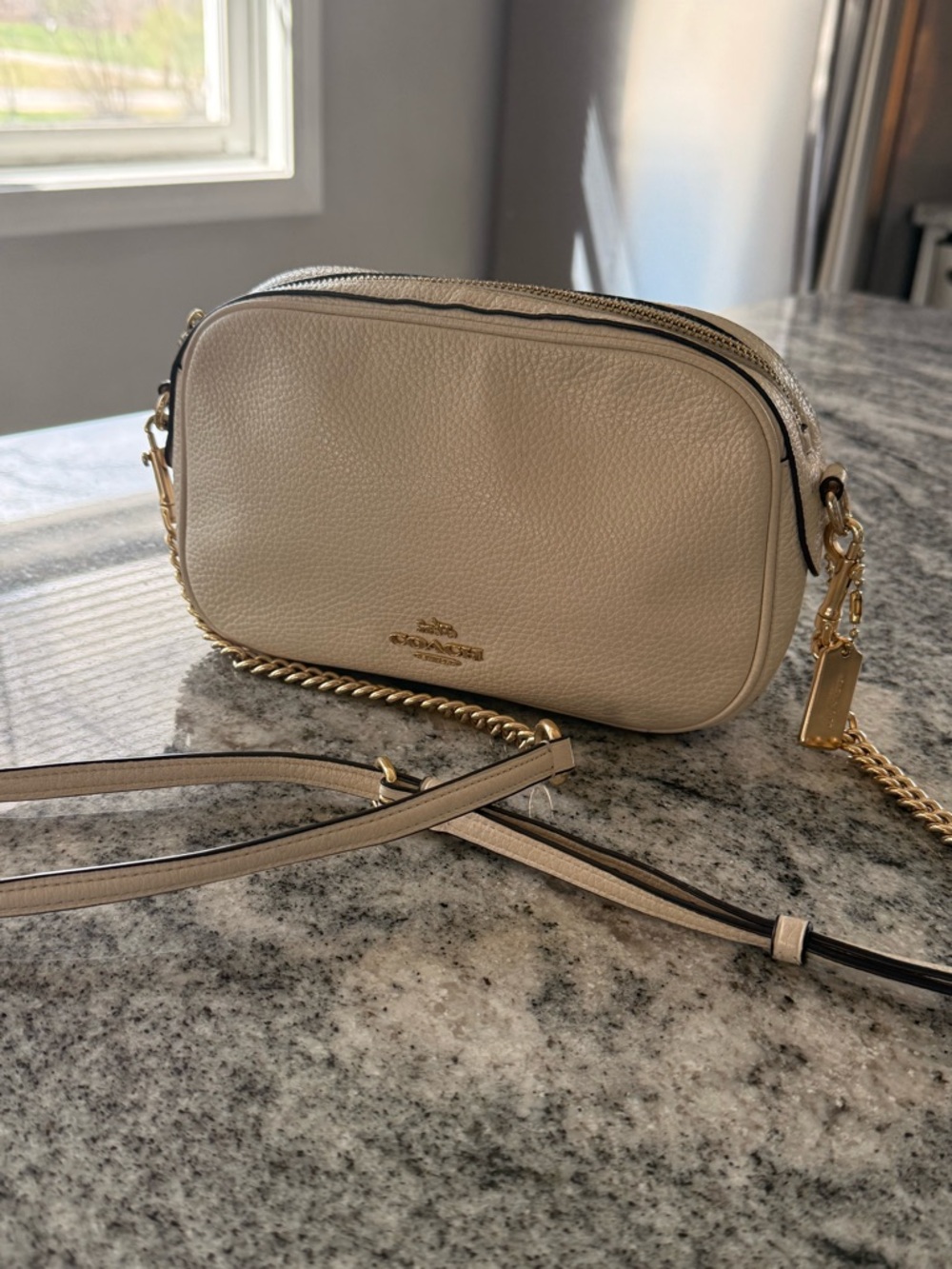 Coach Cream Pebbled Leather Crossbody with Gold Hardware